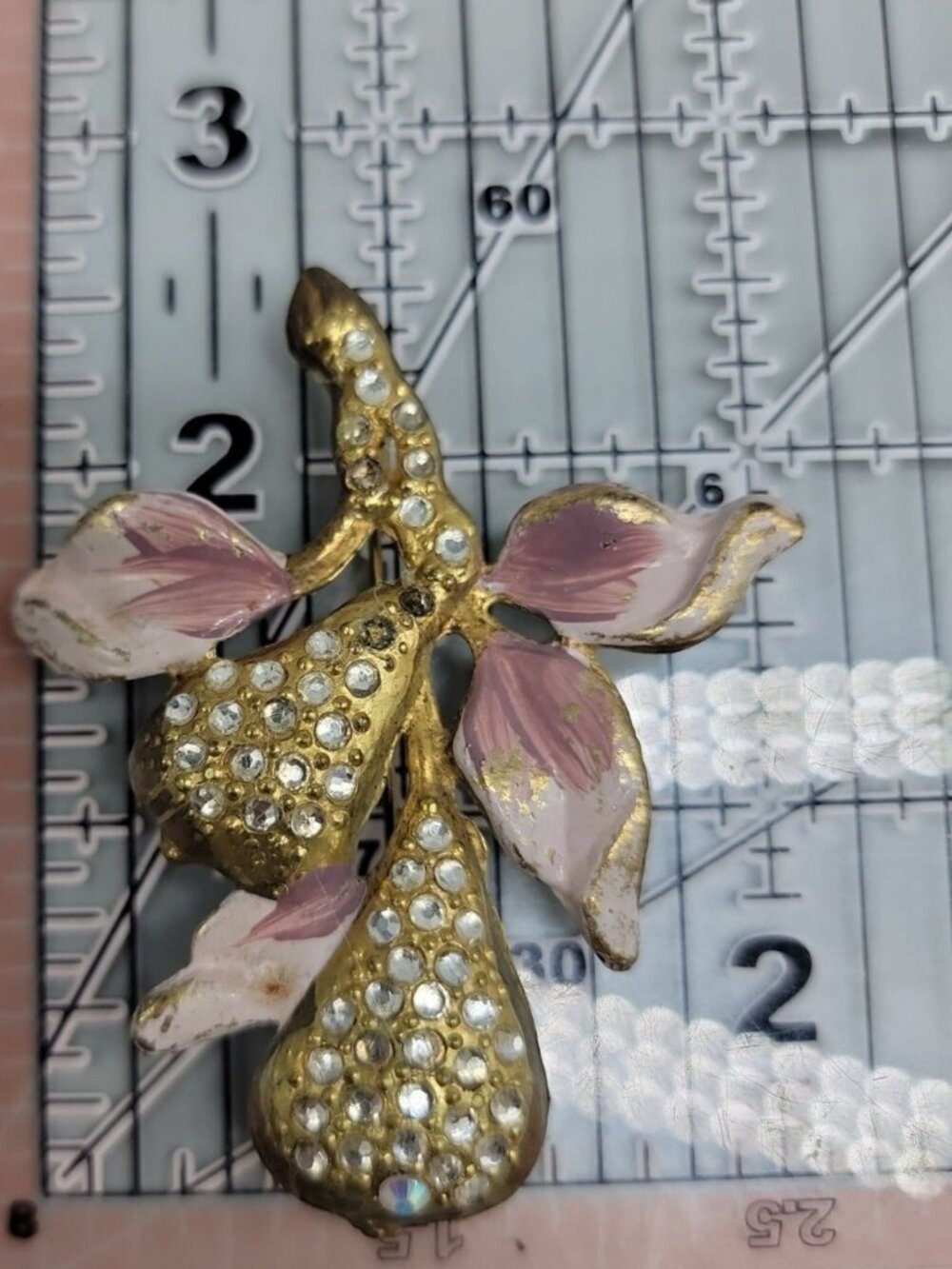 Vintage Period Pear Branch Rhinestone Brooch Pin Pink Gold Tone Dujay Copy - Picture 9 of 15